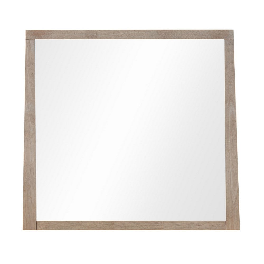 Sumy Wall or Dresser Mirror, Beveled Glass, Japandi Style, Brown Wood 37x40-BM354920
