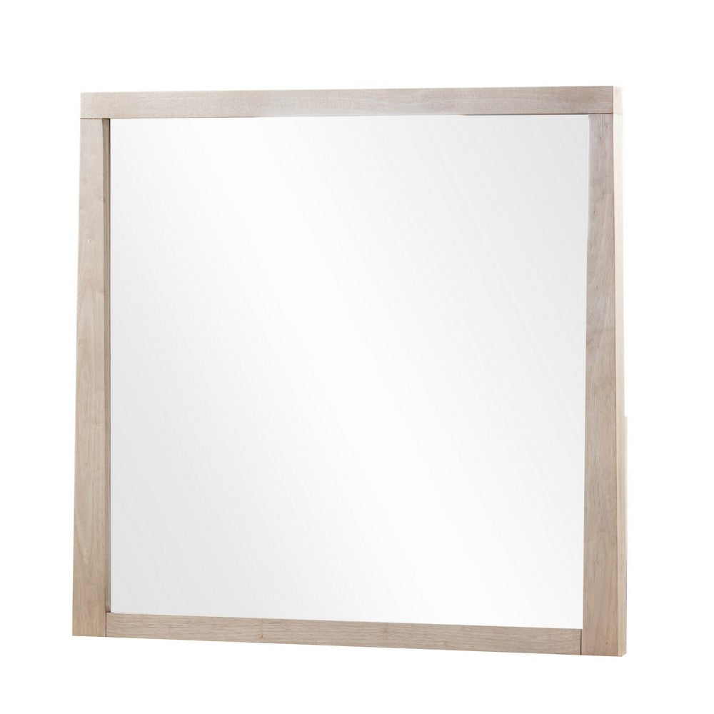 Sumy Wall or Dresser Mirror, Beveled Glass, Japandi Style, Brown Wood 37x40-BM354920