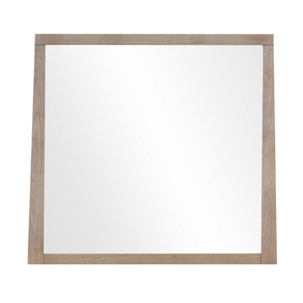 Sumy Wall or Dresser Mirror, Beveled Glass, Japandi Style, Brown Wood 37x40-BM354920