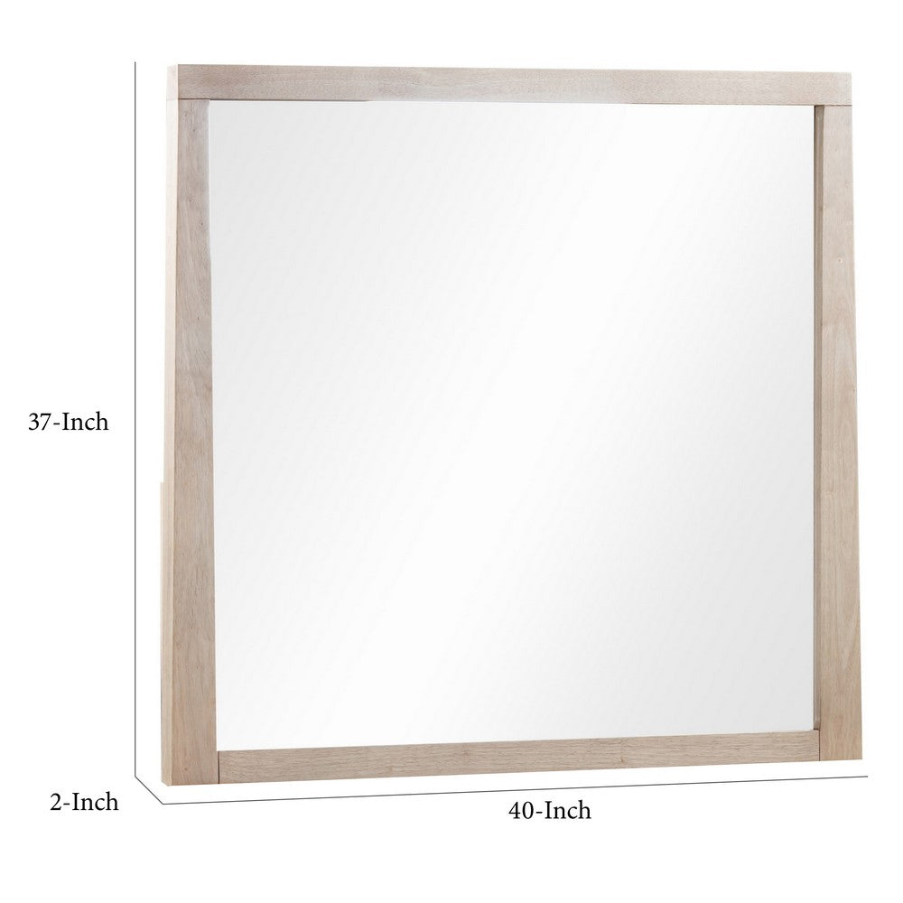 Sumy Wall or Dresser Mirror, Beveled Glass, Japandi Style, Brown Wood 37x40-BM354920