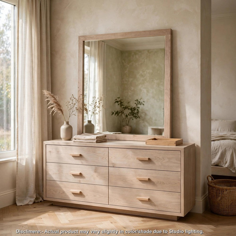 Sumy Wall or Dresser Mirror, Beveled Glass, Japandi Style, Brown Wood 37x40-BM354920