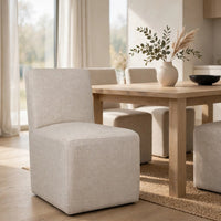 Livvy Dining Chair with Pitched Back, Wood, Natural Linen Fabric-BM354927