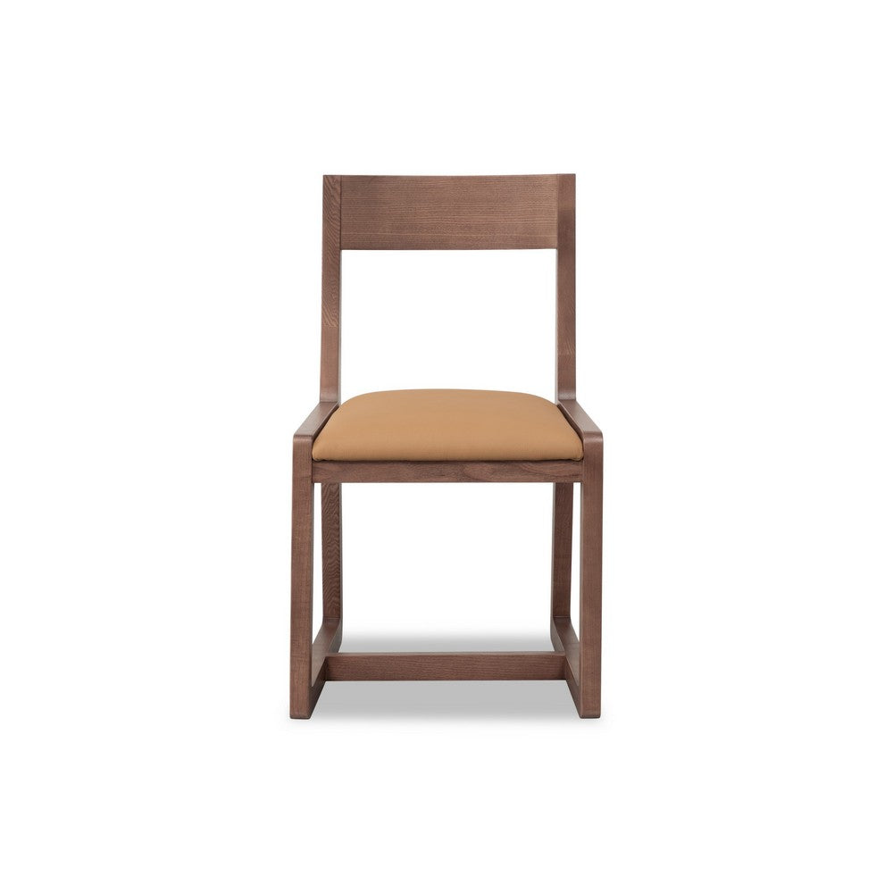 Tammy Dining Chair with Camel Tan Faux Leather Seat, Roux Ash Wood-BM354935