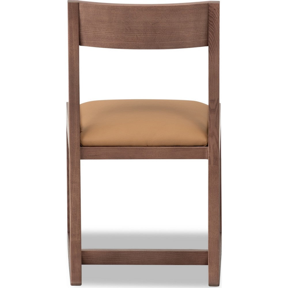 Tammy Dining Chair with Camel Tan Faux Leather Seat, Roux Ash Wood-BM354935