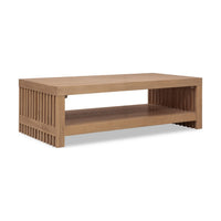 Tammy Coffee Table with Lower Shelf, Slatted Accent, Flaxen Solid Wood 54 Inch-BM354940