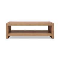 Tammy Coffee Table with Lower Shelf, Slatted Accent, Flaxen Solid Wood 54 Inch-BM354940