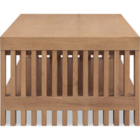 Tammy Coffee Table with Lower Shelf, Slatted Accent, Flaxen Solid Wood 54 Inch-BM354940