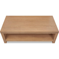 Tammy Coffee Table with Lower Shelf, Slatted Accent, Flaxen Solid Wood 54 Inch-BM354940