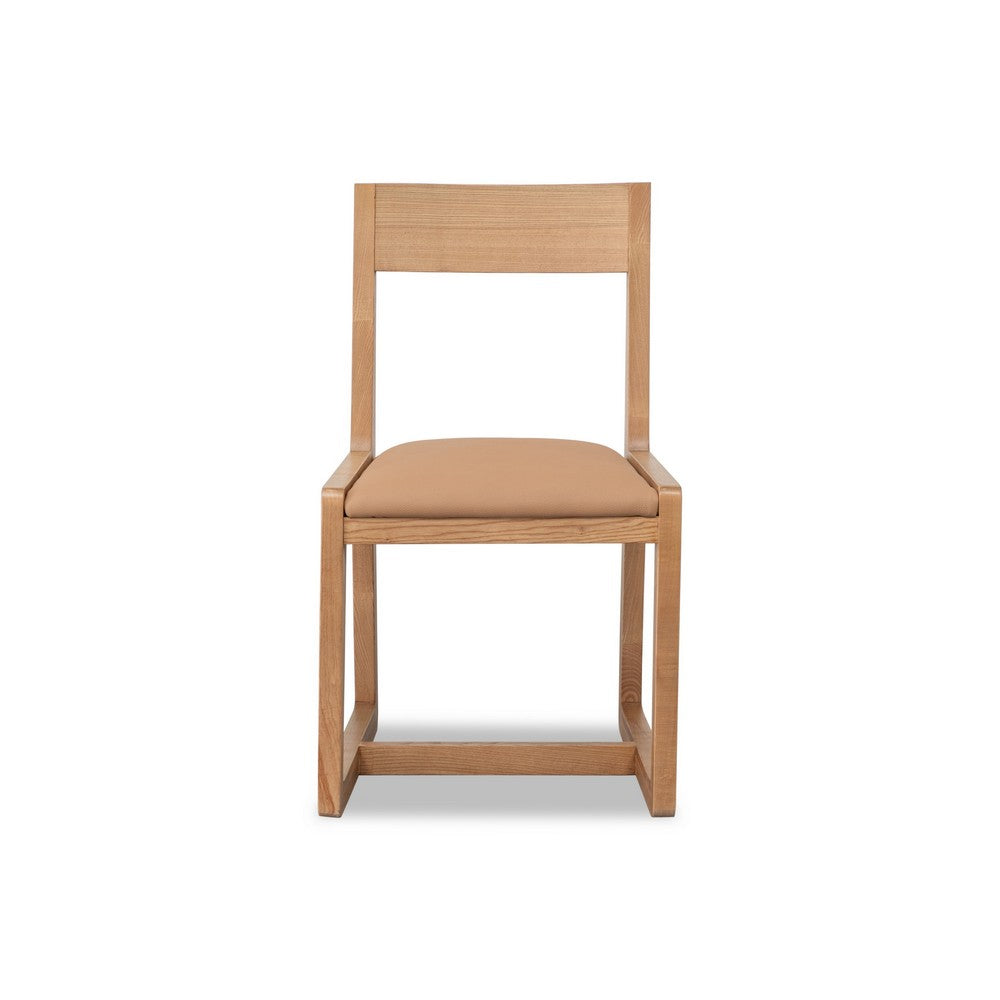 Tammy Dining Chair with Camel Tan Faux Leather Seat, Flaxen Ash Wood-BM354943
