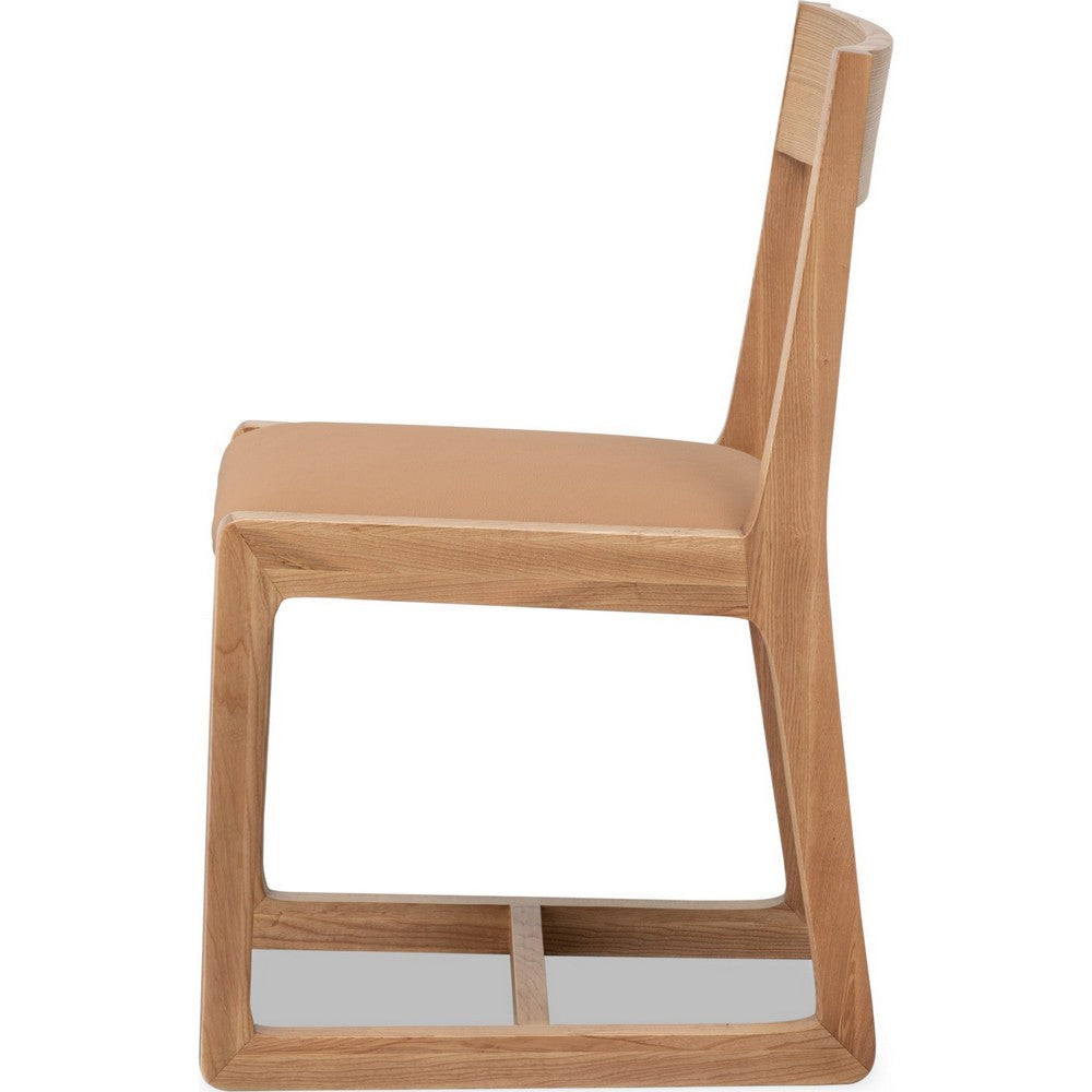 Tammy Dining Chair with Camel Tan Faux Leather Seat, Flaxen Ash Wood-BM354943