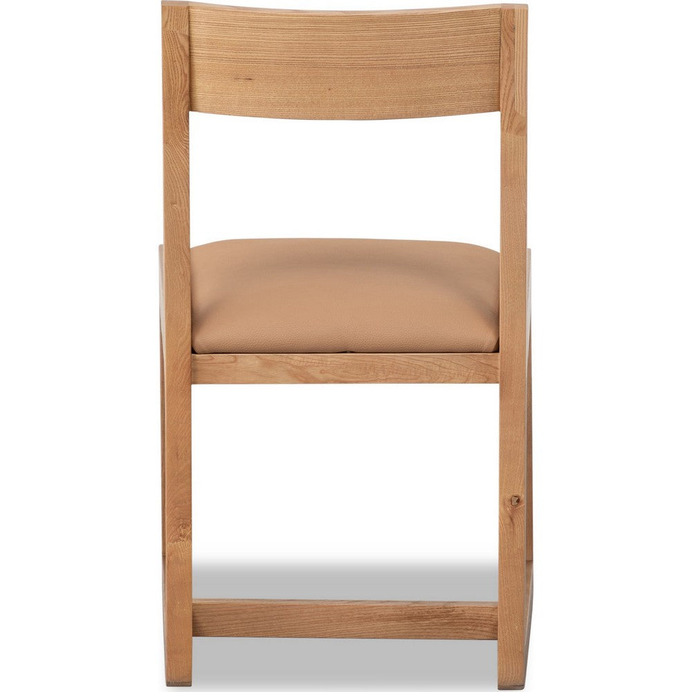 Tammy Dining Chair with Camel Tan Faux Leather Seat, Flaxen Ash Wood-BM354943