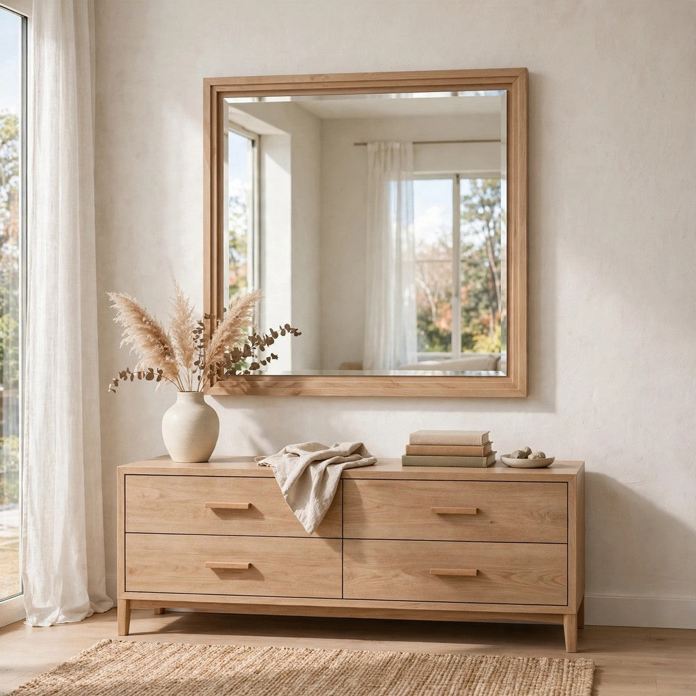 Tammy Wall or Dresser Mirror, Japandi Style, Flaxen Ash Wood Frame 37x47-BM354947