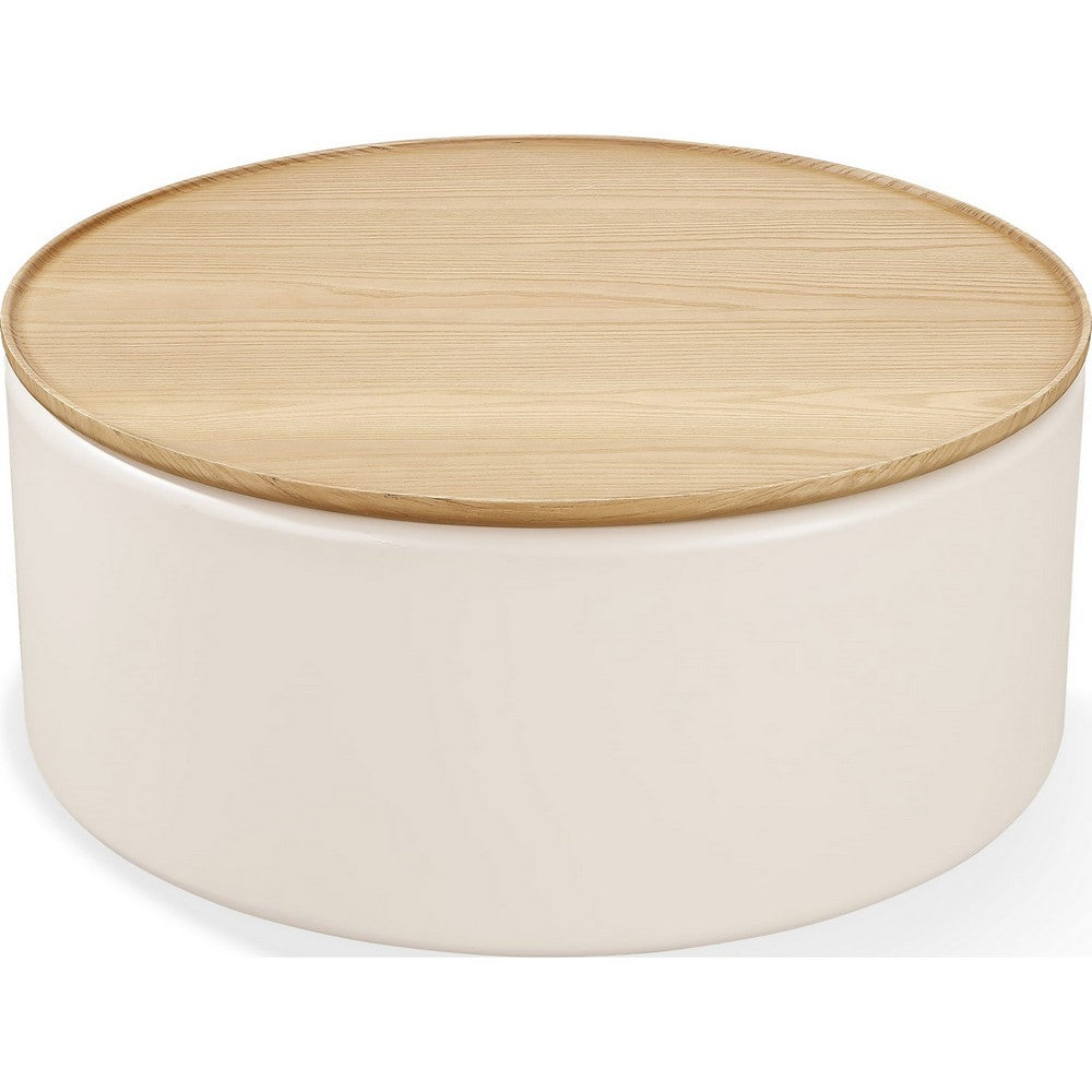 Oslo Lift-Top Coffee Table, Storage, Casters in Barley-White Wood 35 Inch Round-BM354955