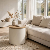 Oslo Lift-Top Round End Table, Hidden Storage, Barley-Off White Wood 19 Inch - BM354956
