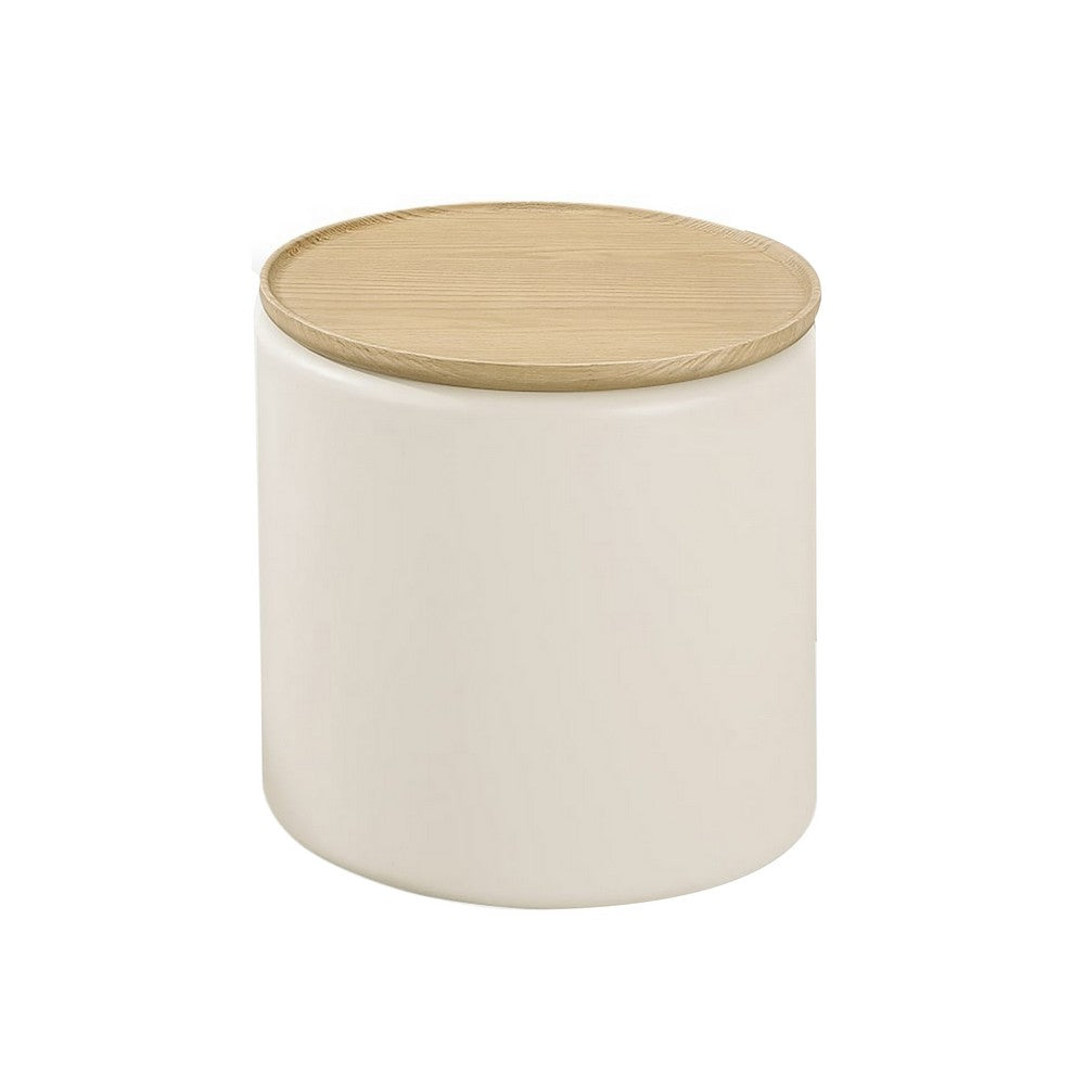 Oslo Lift-Top Round End Table, Hidden Storage, Barley-Off White Wood 19 Inch - BM354956