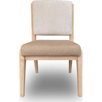 Zoya Dining Side Chair, Dune Chenille Back, Faux Leather Seat, White Sand-BM354965