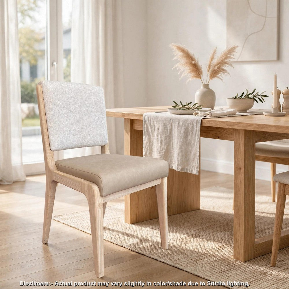Zoya Dining Side Chair, Dune Chenille Back, Faux Leather Seat, White Sand-BM354965