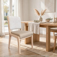 Zoya Dining Side Chair, Dune Chenille Back, Faux Leather Seat, White Sand-BM354965