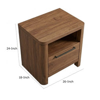 Toyo Nightstand, 1 Drawer and Open Cubby, English Walnut Brown, Black - BM354967