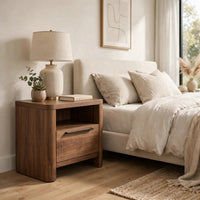 Toyo Nightstand, 1 Drawer and Open Cubby, English Walnut Brown, Black - BM354967