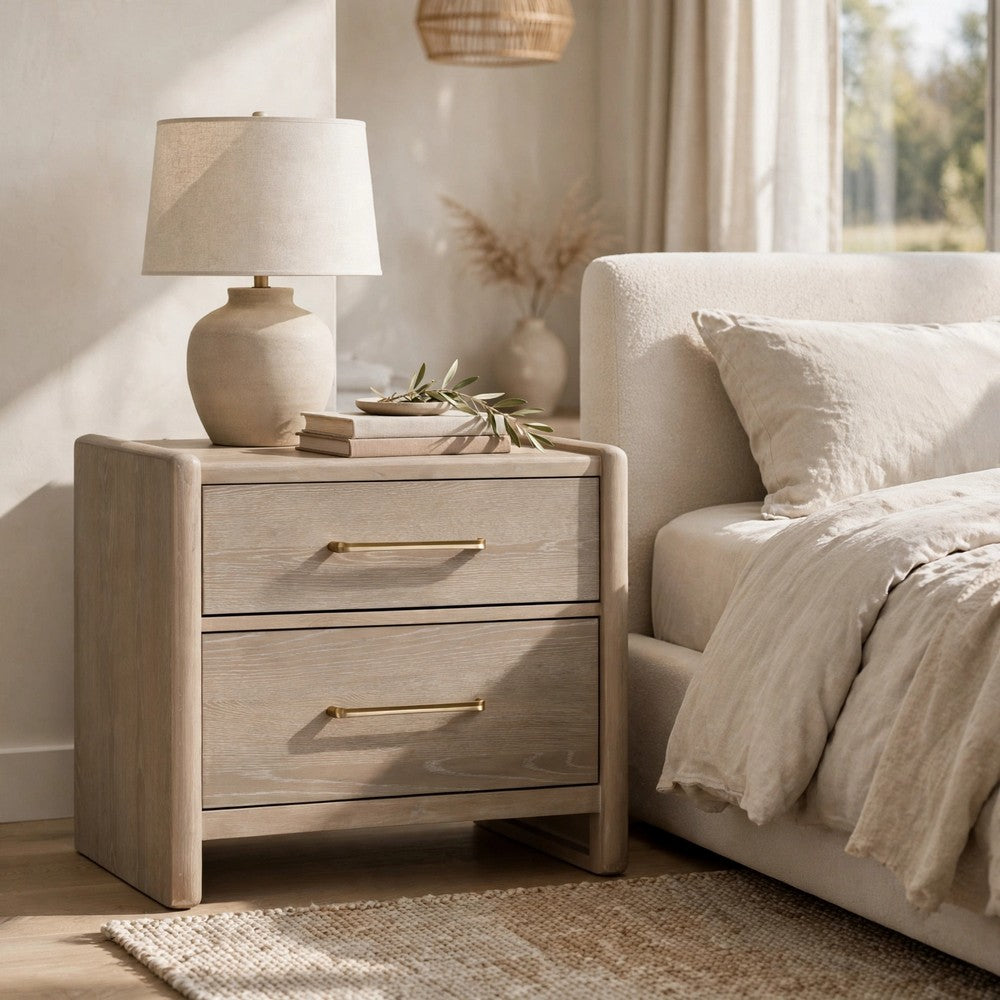 Giva Nightstand, 2 Drawers, Wide Panel Legs, Bronze, Matte Chai Brown-BM354972