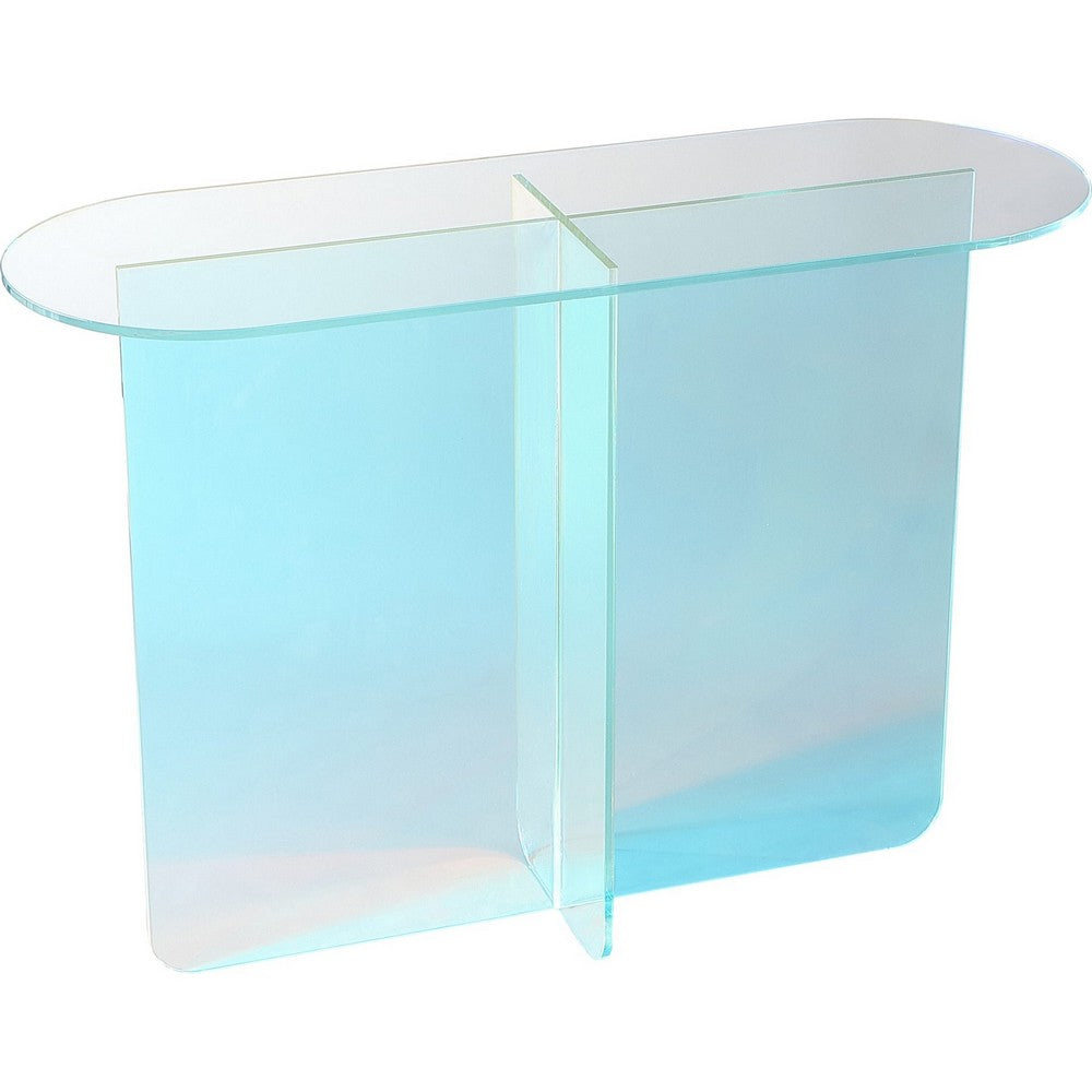 Tira Sofa Console Table, X Base, Beveled Iridescent Glass 42 Inch-BM354985