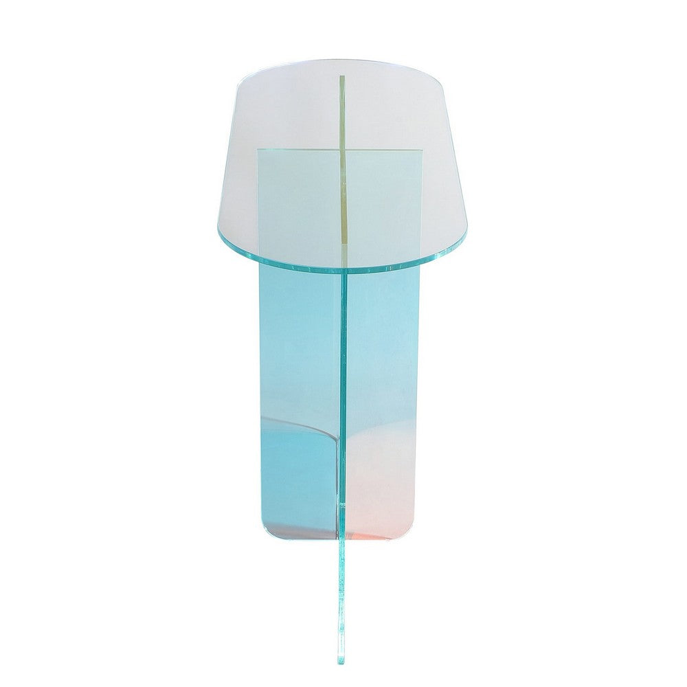 Tira Sofa Console Table, X Base, Beveled Iridescent Glass 42 Inch-BM354985