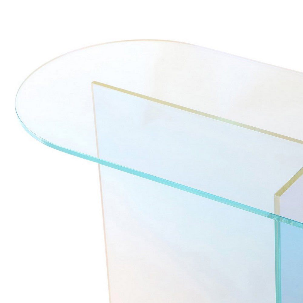 Tira Sofa Console Table, X Base, Beveled Iridescent Glass 42 Inch-BM354985