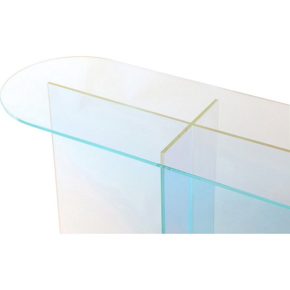 Tira Sofa Console Table, X Base, Beveled Iridescent Glass 42 Inch-BM354985