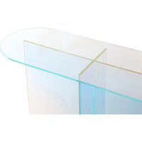 Tira Sofa Console Table, X Base, Beveled Iridescent Glass 42 Inch-BM354985