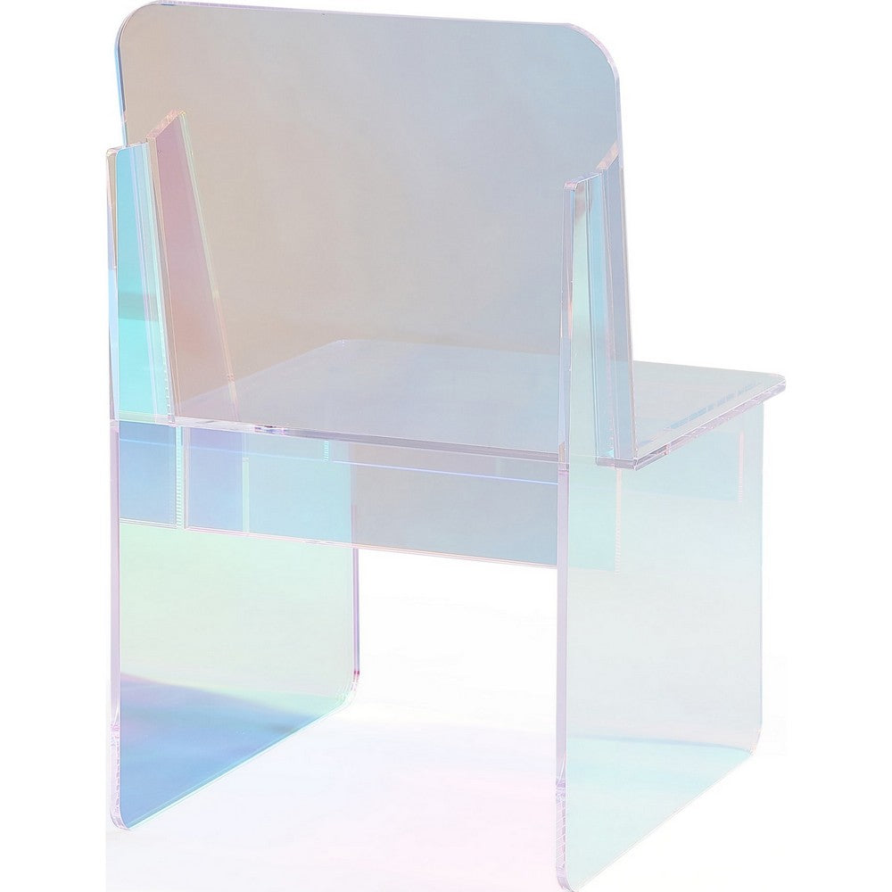 Tira Dining Side Chair, Square Seat, Wide Panel Legs, Iridescent Acrylic-BM354986