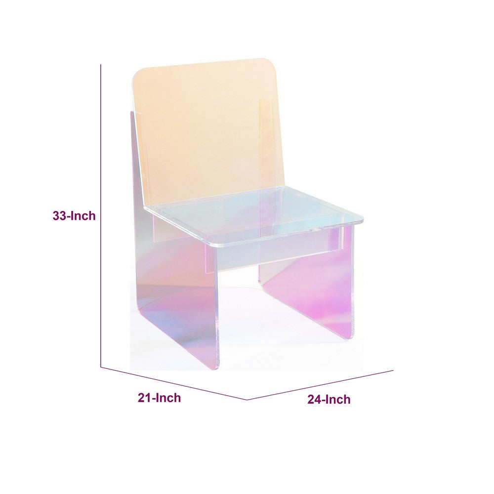 Tira Dining Side Chair, Square Seat, Wide Panel Legs, Iridescent Acrylic-BM354986