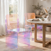 Tira Dining Side Chair, Square Seat, Wide Panel Legs, Iridescent Acrylic-BM354986