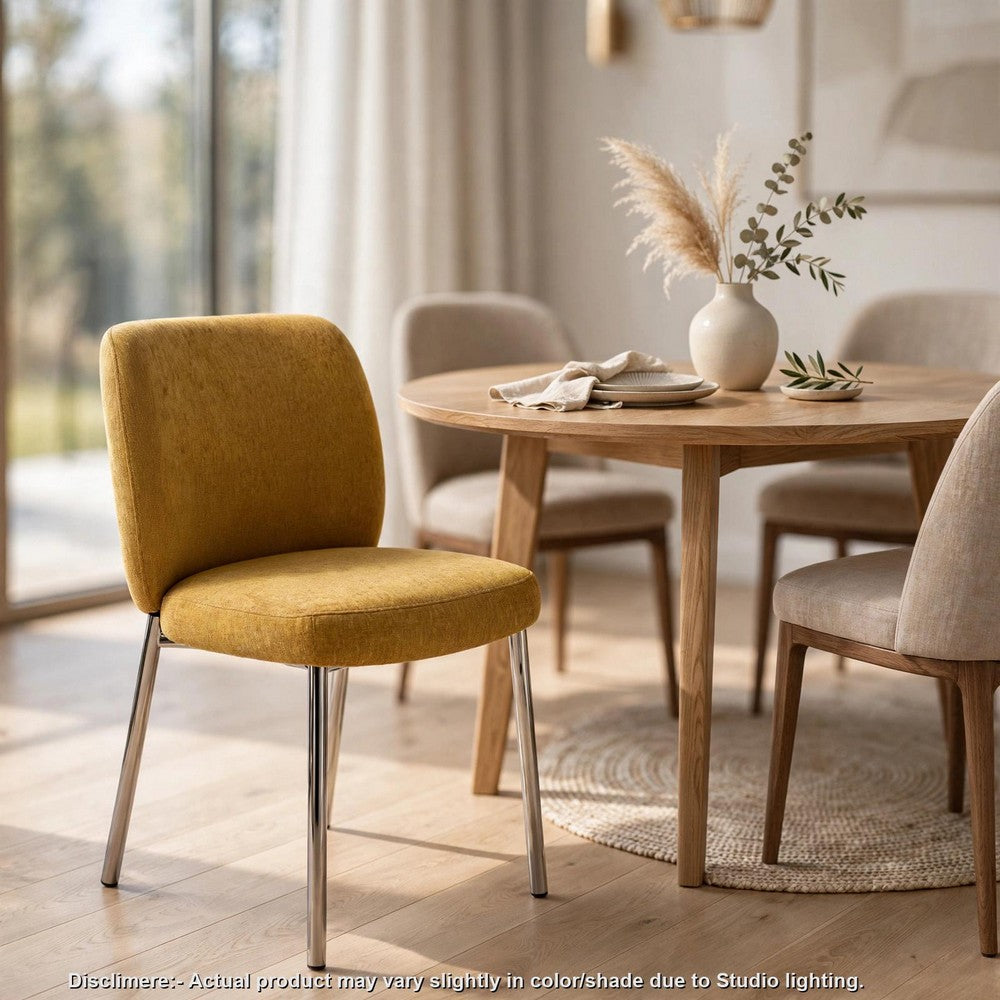 Tira Dining Side Chair, Foam Seat, Pineapple Yellow Chenille, Chrome Legs-BM354987