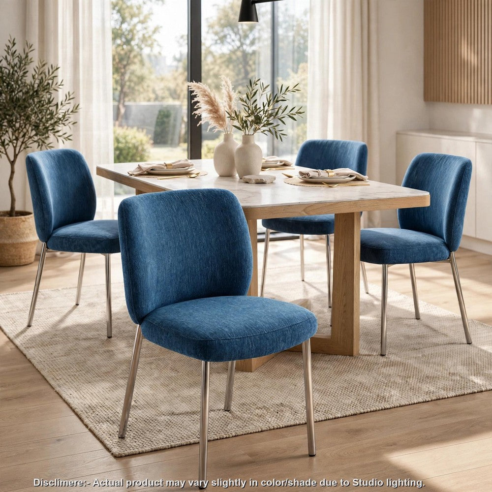 Tira Dining Side Chair, Foam Seat, Azure Blue Chenille, Chrome Legs-BM354988