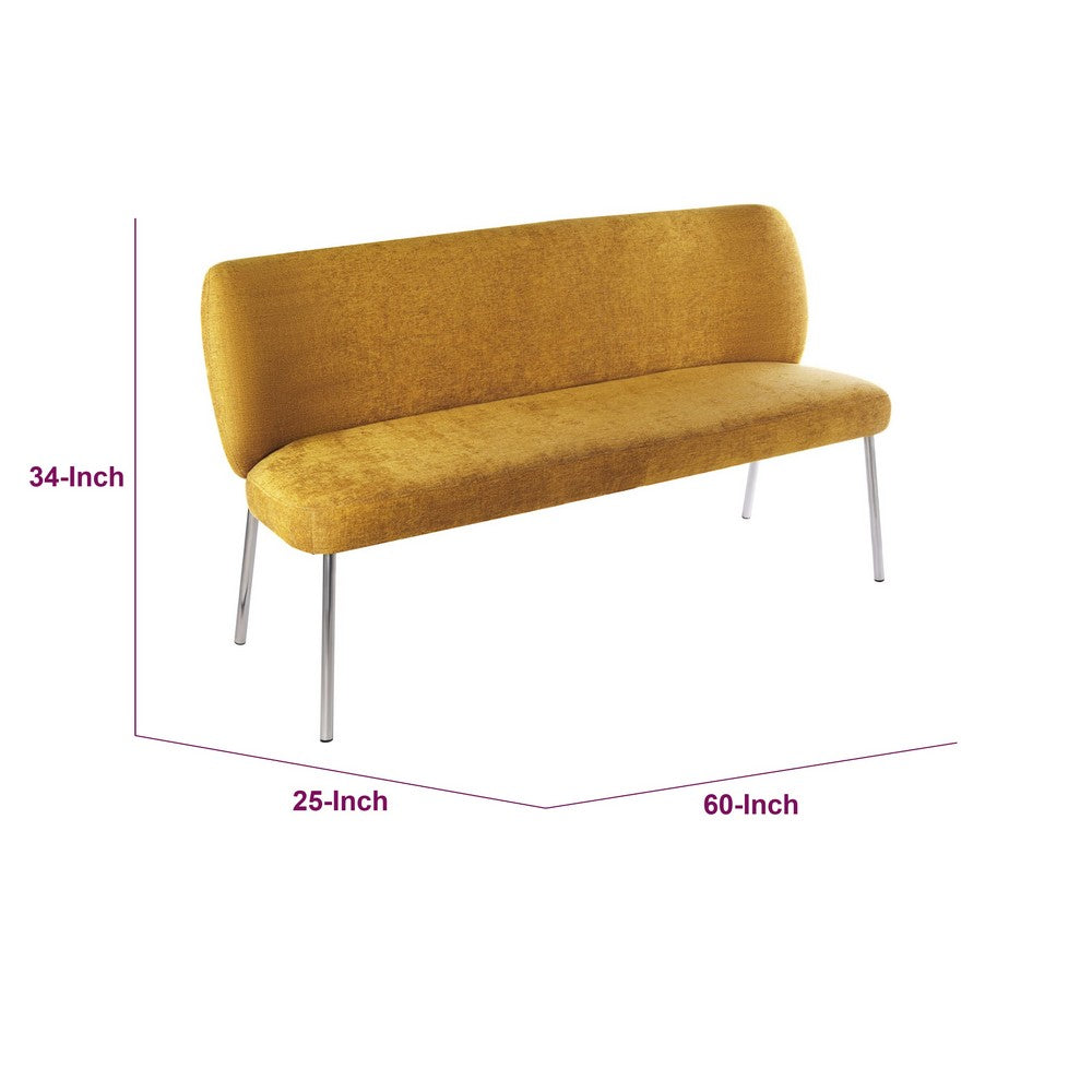 Tira Dining Bench, Foam Seat, Pineapple Yellow Chenille, Chrome 60 Inch-BM354989