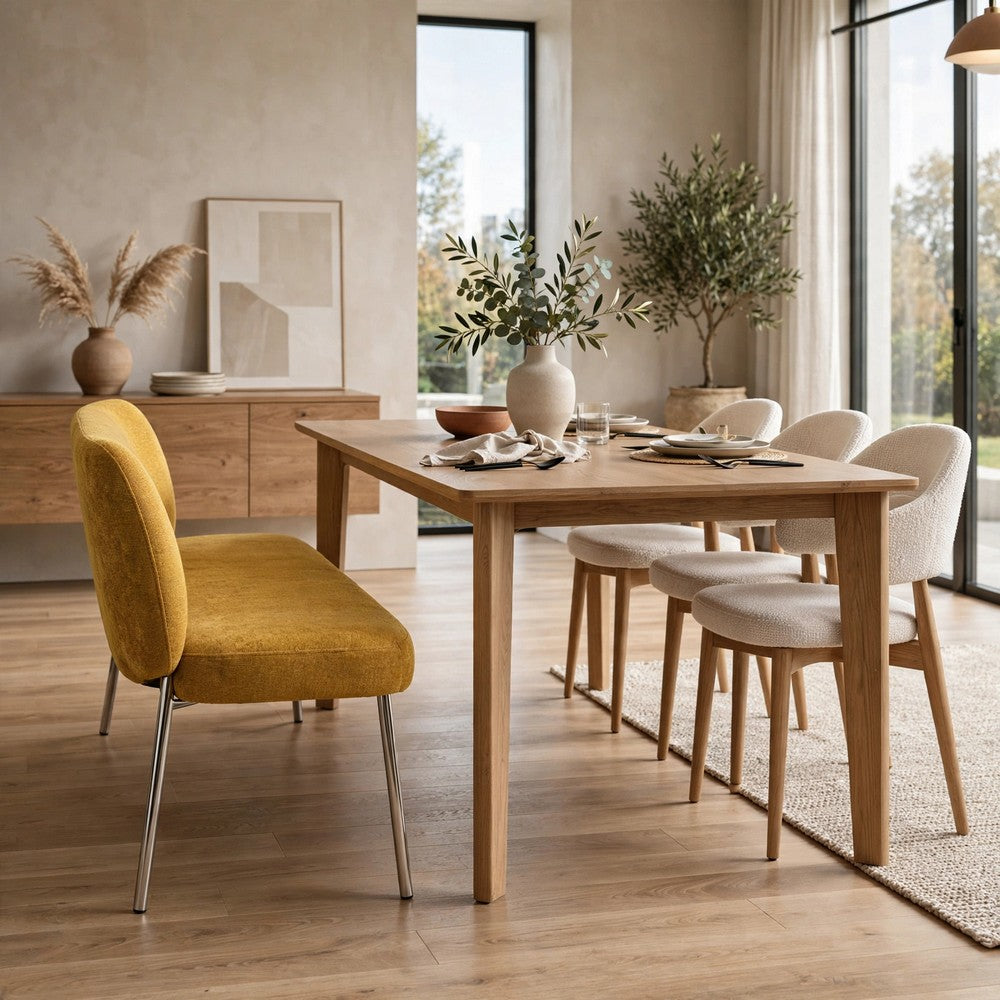 Tira Dining Bench, Foam Seat, Pineapple Yellow Chenille, Chrome 60 Inch-BM354989
