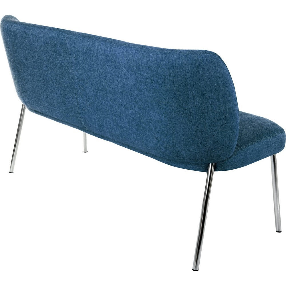 Tira Dining Bench, Foam Seat, Azure Blue Chenille, Chrome Legs 60 Inch-BM354990