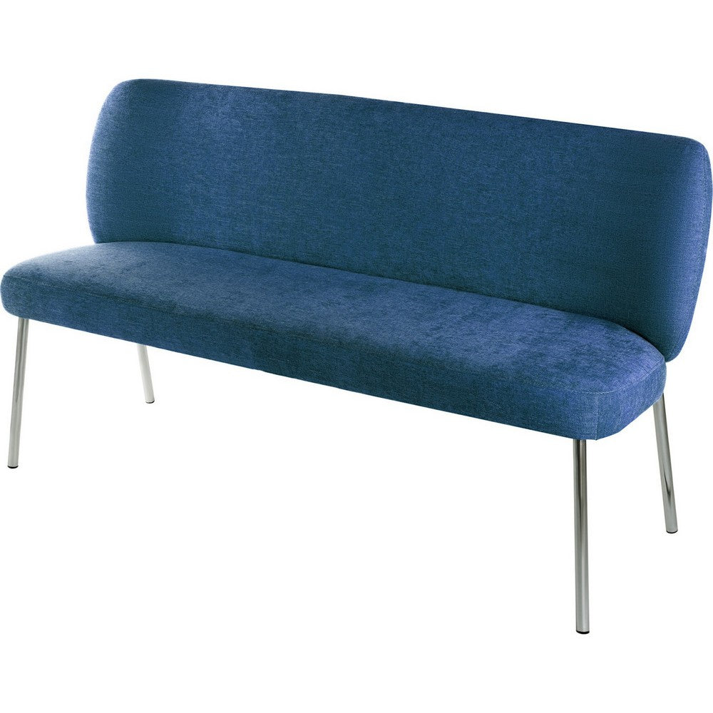 Tira Dining Bench, Foam Seat, Azure Blue Chenille, Chrome Legs 60 Inch-BM354990