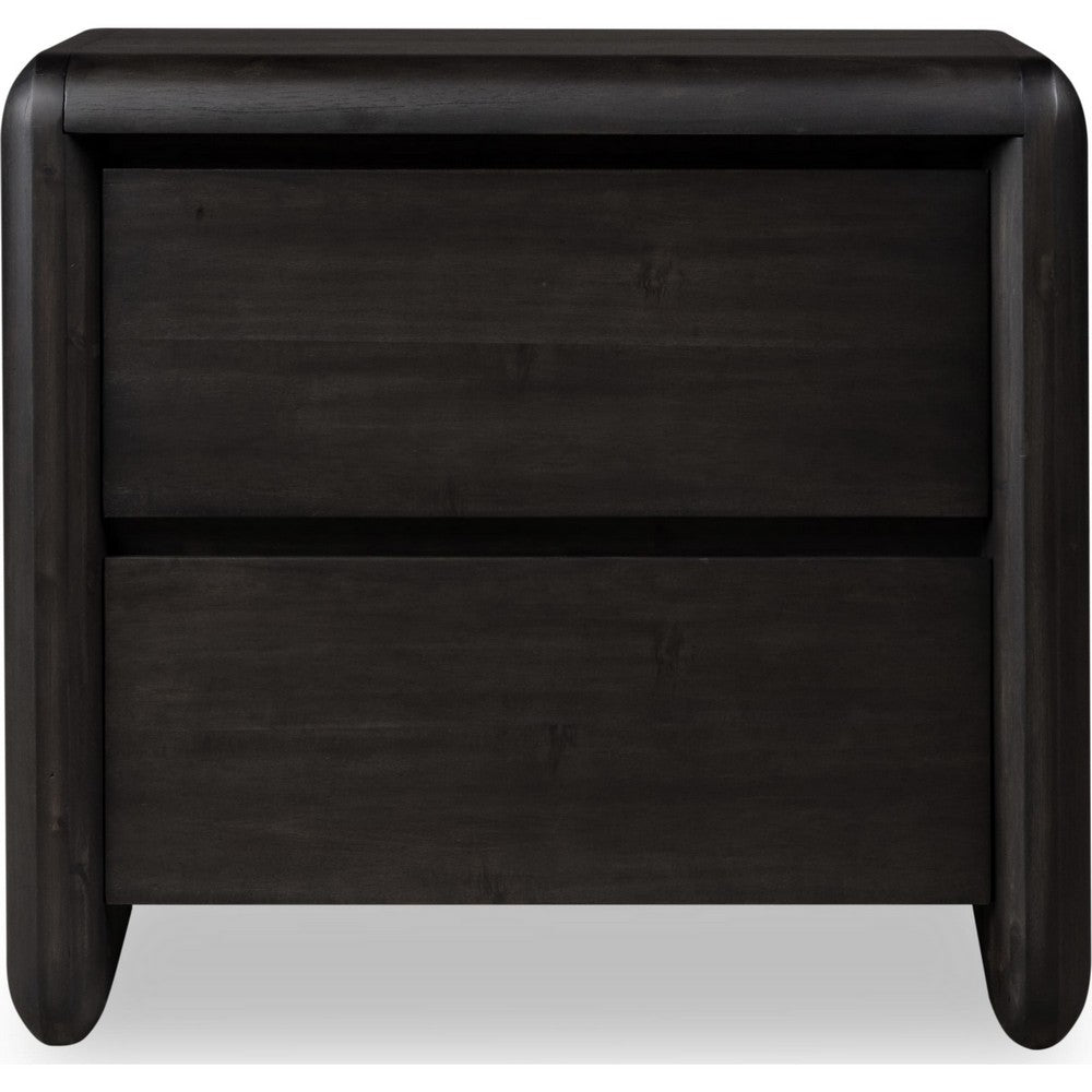 Zanny Nightstand with 2 Drawers, Solid Acacia Wood, Jaguar Black-BM355005
