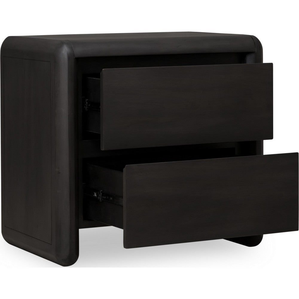 Zanny Nightstand with 2 Drawers, Solid Acacia Wood, Jaguar Black-BM355005