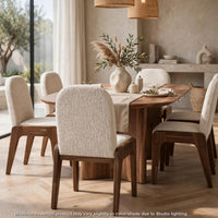 Zanny Curved Dining Chair in Chinchilla Chenille, Impala Acacia Wood-BM355012