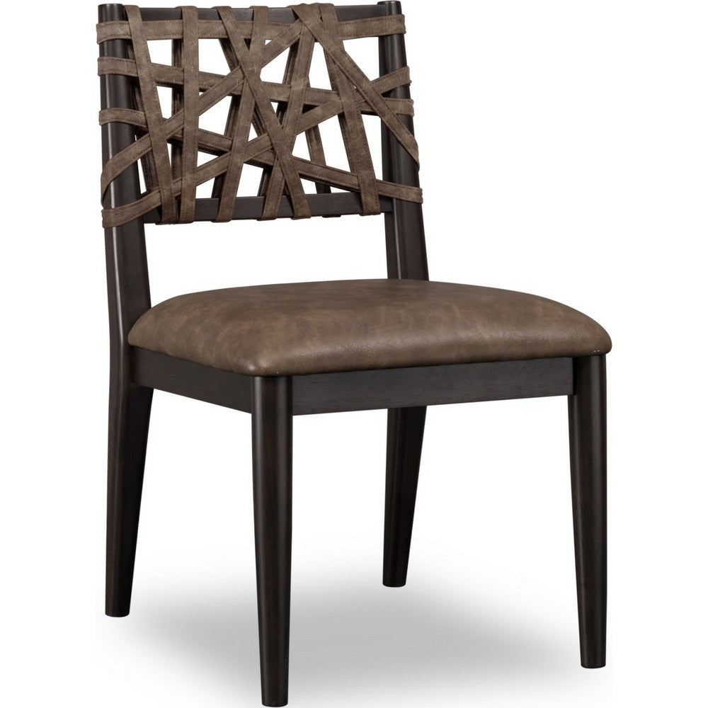 Kevin Dining Chair with Woven Back, Brown Wood, Baboon Faux Leather-BM355021
