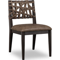 Kevin Dining Chair with Woven Back, Brown Wood, Baboon Faux Leather-BM355021
