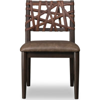 Kevin Dining Chair with Woven Back, Brown Wood, Baboon Faux Leather-BM355021