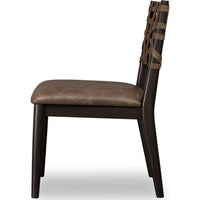 Kevin Dining Chair with Woven Back, Brown Wood, Baboon Faux Leather-BM355021