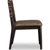Kevin Dining Chair with Woven Back, Brown Wood, Baboon Faux Leather-BM355021