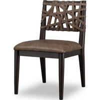 Kevin Dining Chair with Woven Back, Brown Wood, Baboon Faux Leather-BM355021