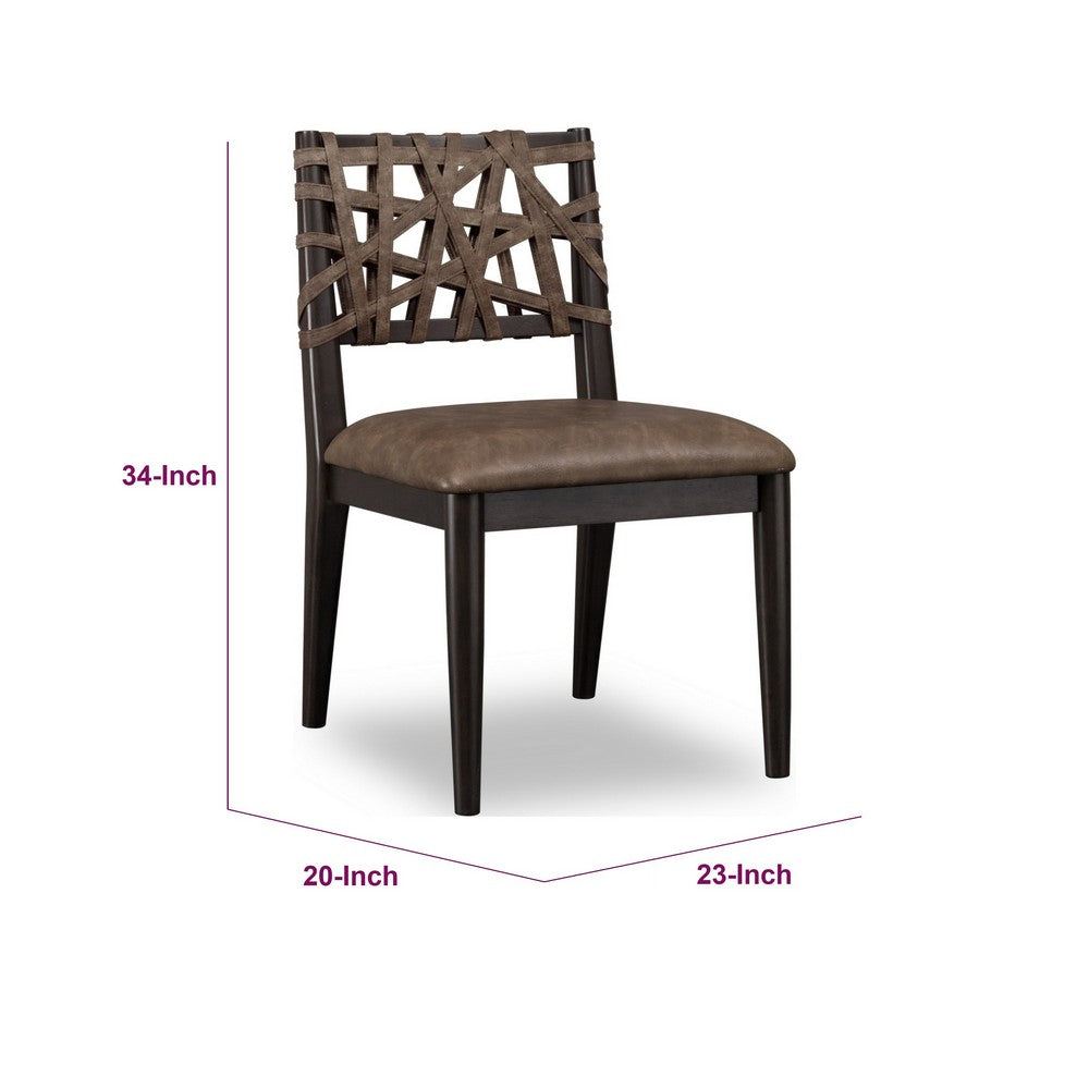Kevin Dining Chair with Woven Back, Brown Wood, Baboon Faux Leather-BM355021