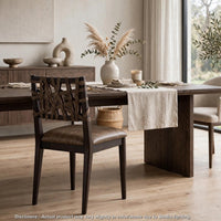 Kevin Dining Chair with Woven Back, Brown Wood, Baboon Faux Leather-BM355021
